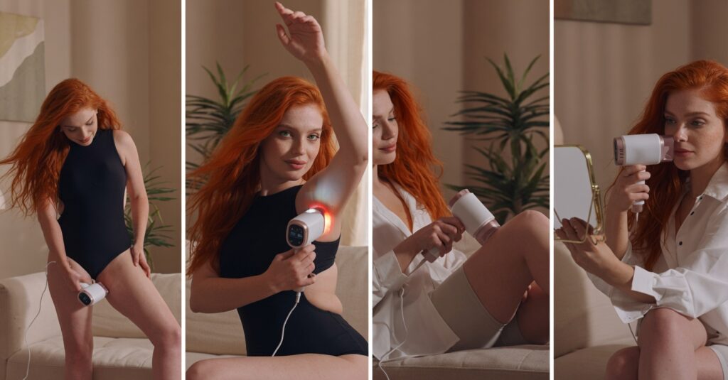 Femme avec épilateur lumière