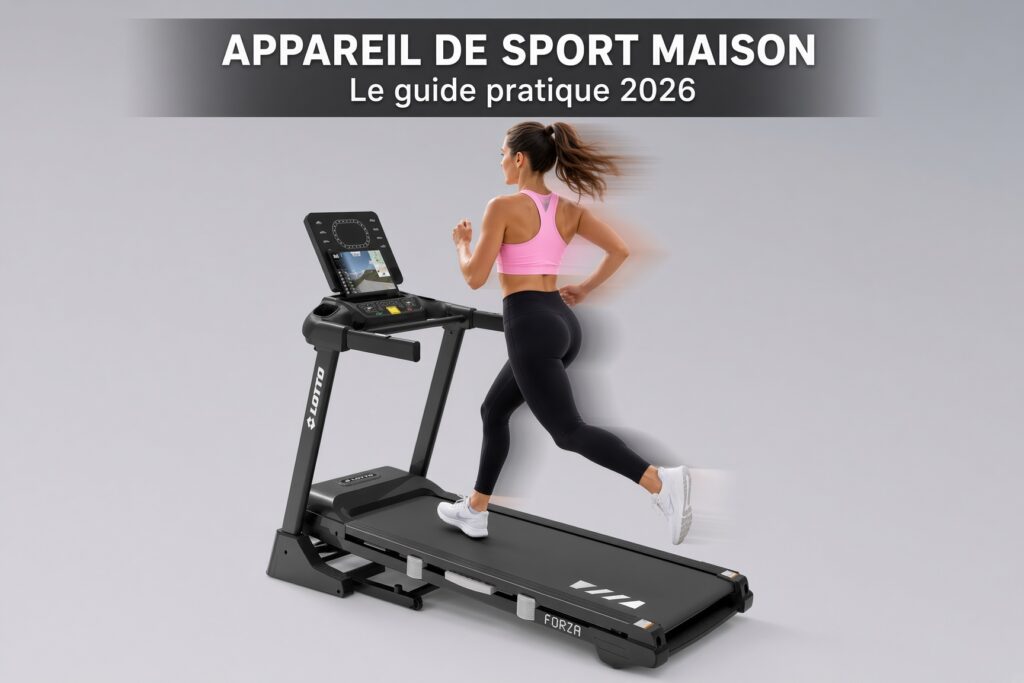 Appareil de sport maison : femme courant sur un tapis de course électrique, guide pratique 2026