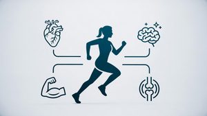 Bienfaits du sport sur la santé : cœur, muscles, cerveau et articulations autour d'une silhouette active