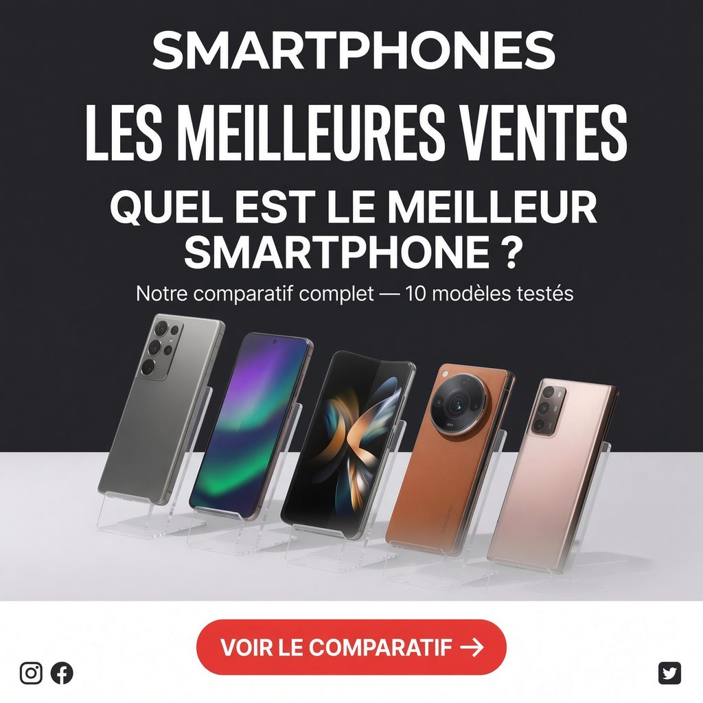 5 smartphones sur un présentoir