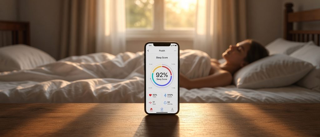 Application de santé connectée affichant le score de sommeil au réveil
