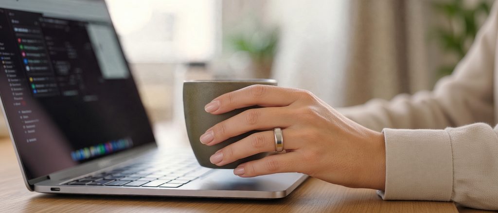 Bague connectée en titane au design élégant portée au quotidien
